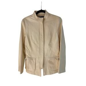 Lafayette 148 Butter Yellow Leather Jacket Stand Collar